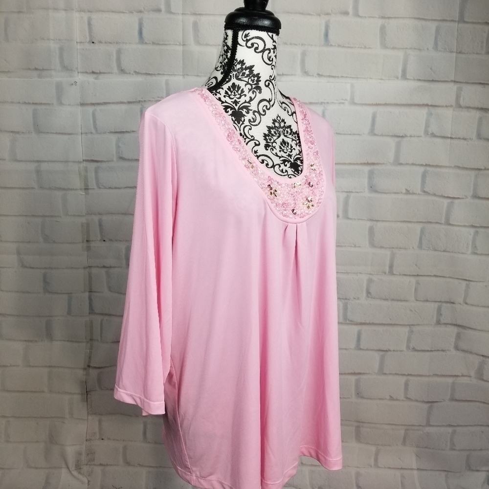 Susan Graver beaded stretch knit top plus size 1x - Picture 5 of 10